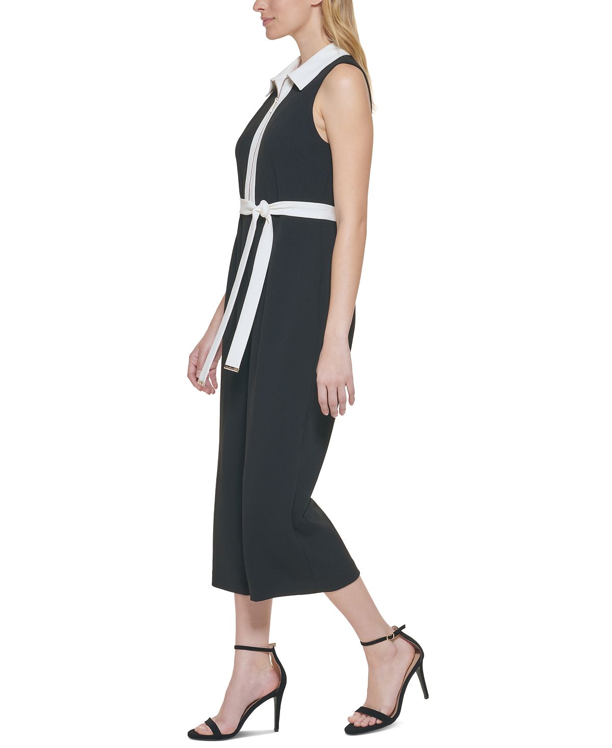 Tommy Hilfiger Women's Colorblocked Belted Jumpsuit Black Size 16