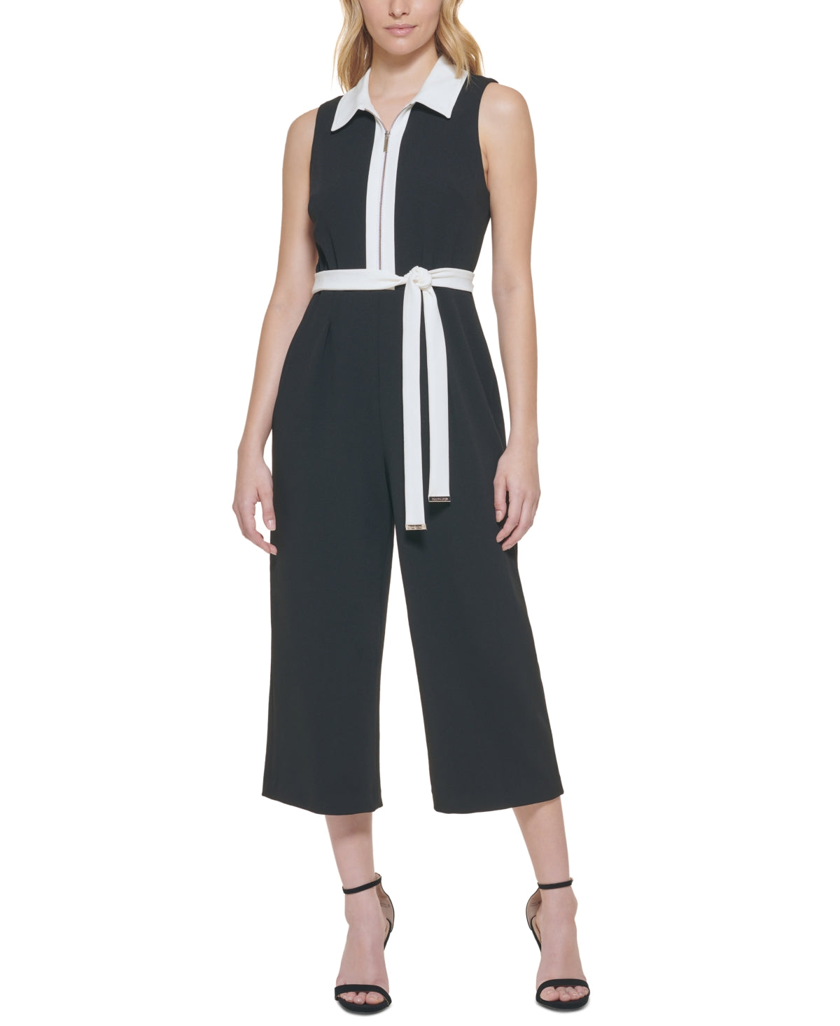 Tommy Hilfiger Women's Colorblocked Belted Jumpsuit Black Size 16