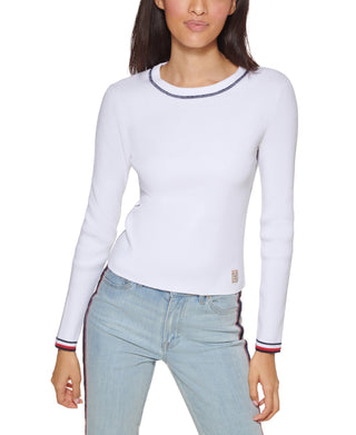 Tommy Hilfiger Women's Cotton Crewneck Sweater White Size X-Small