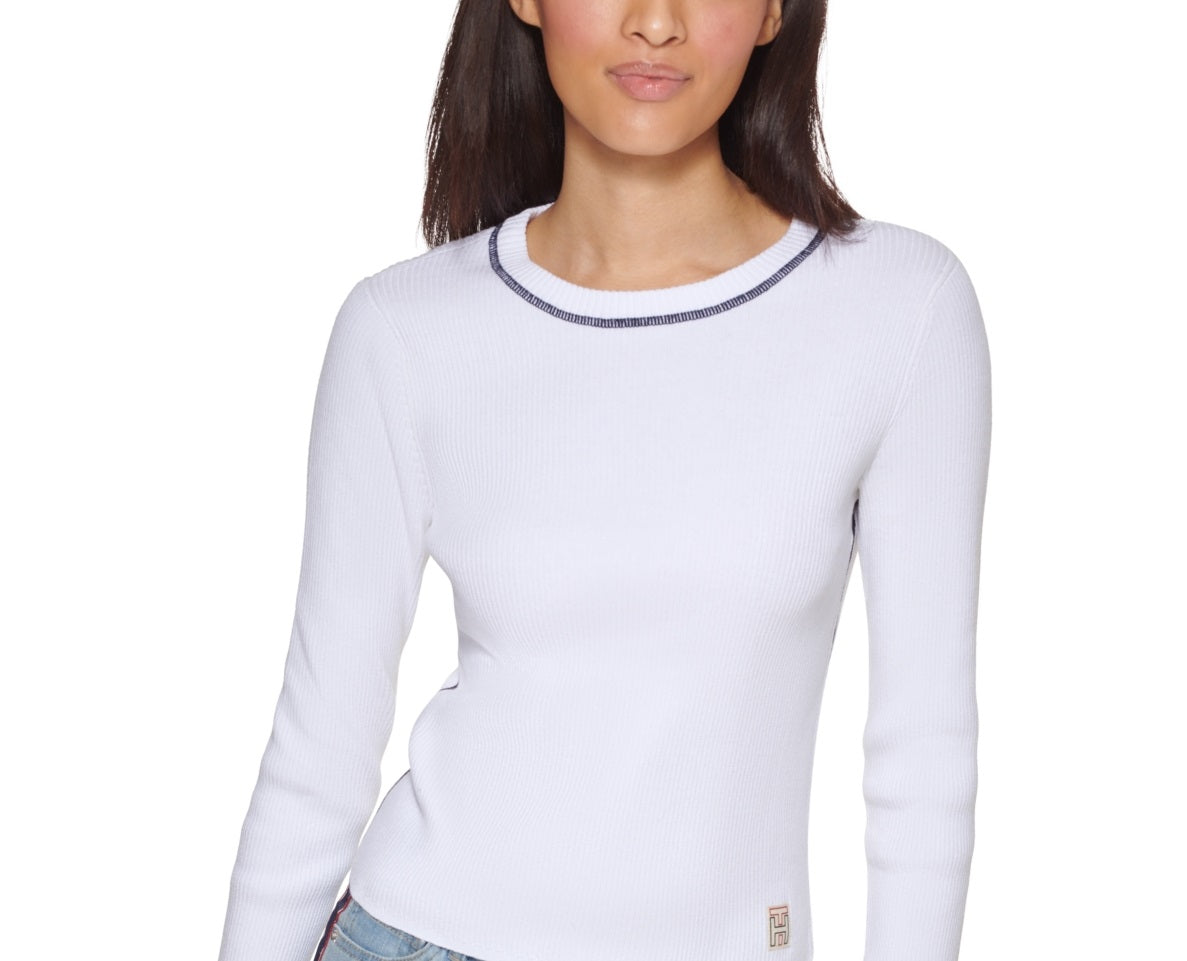 Tommy Hilfiger Women's Cotton Crewneck Sweater White Size X-Small
