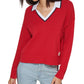 Tommy Hilfiger Women's Johnny Collar Sweater Red Size Medium