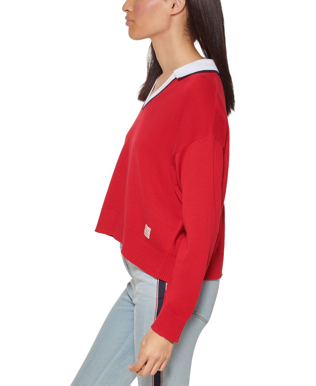 Tommy Hilfiger Women's Johnny Collar Sweater Red Size Medium