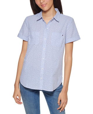 Tommy Hilfiger Women's Cotton Camp Shirt Blue Size X-Large