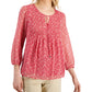 Tommy Hilfiger Women's Pintucked Floral Print Top Red Size Medium