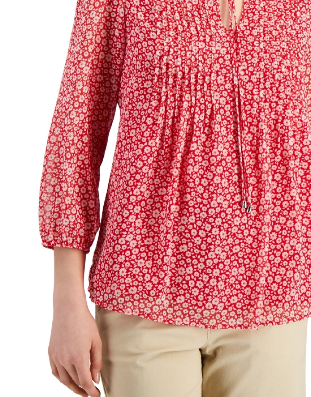 Tommy Hilfiger Women's Pintucked Floral Print Top Red Size Medium