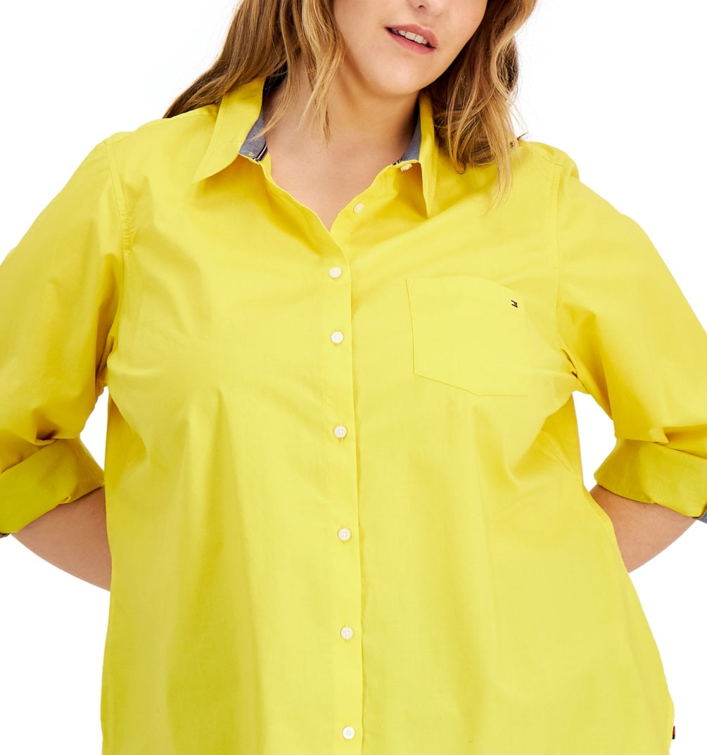 Tommy Hilfiger Women's Cotton Roll Tab Shirt Yellow Size 2X