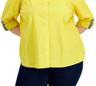 Tommy Hilfiger Women's Cotton Roll Tab Shirt Yellow Size 2X