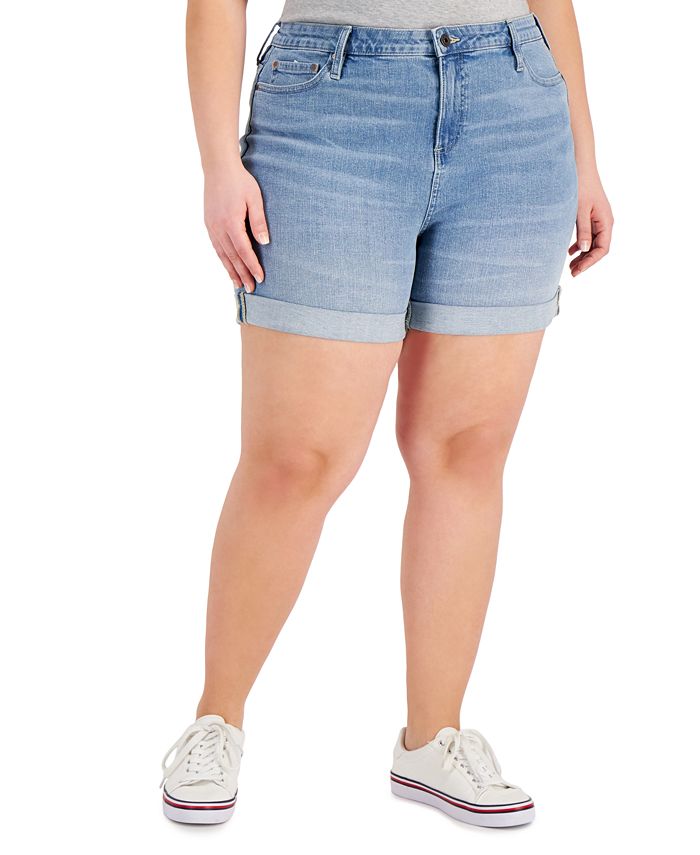 Tommy Hilfiger Women's Th Flex Plus Size 5 Denim Shorts Blue Size 14W