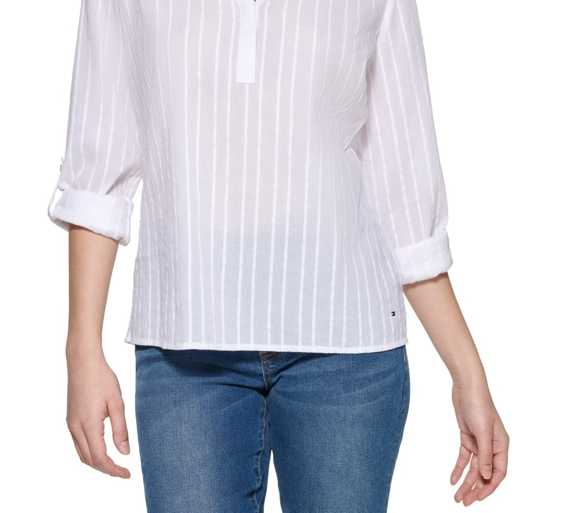 Tommy Hilfiger Women's Striped Cotton Tunic Top White Size Large