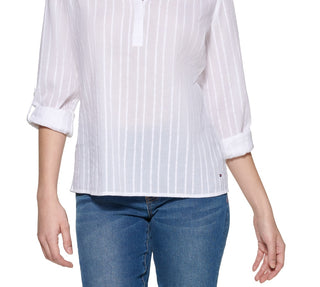 Tommy Hilfiger Women's Striped Cotton Tunic Top White Size Large