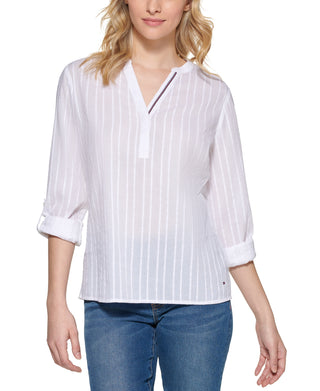 Tommy Hilfiger Women's Striped Cotton Tunic Top White Size Large