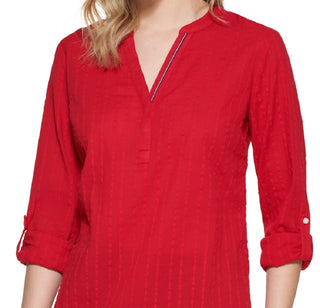 Tommy Hilfiger Women's Striped Cotton Tunic Top Red Size Medium