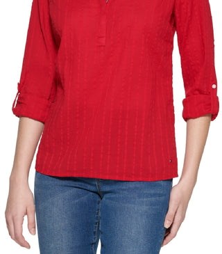 Tommy Hilfiger Women's Striped Cotton Tunic Top Red Size Medium