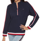 Tommy Hilfiger Women's Funnel Neck Half Zip Top Blue Size X-Large