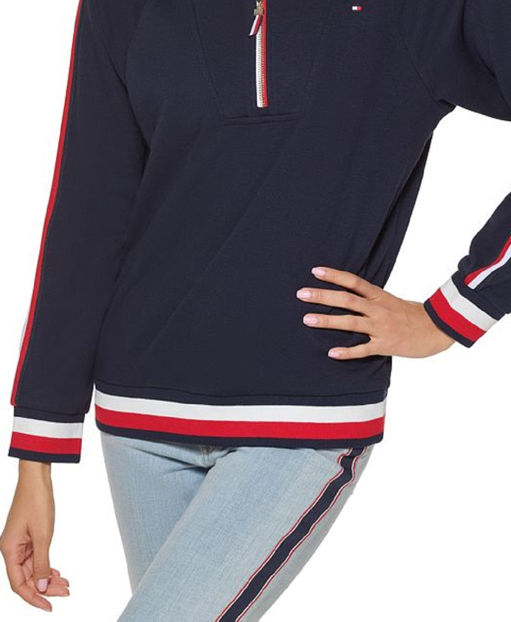 Tommy Hilfiger Women's Funnel Neck Half Zip Top Blue Size X-Large