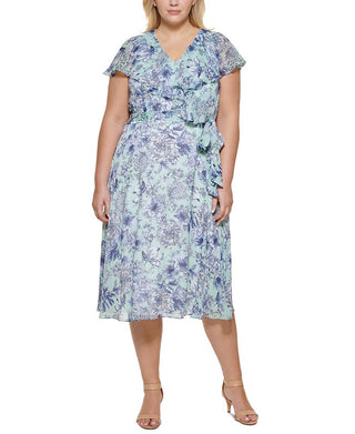 Tommy Hilfiger Women's Floral Chiffon Fit & Flare Dress Blue Size Petite Small