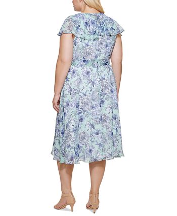 Tommy Hilfiger Women's Floral Chiffon Fit & Flare Dress Blue Size Petite Small