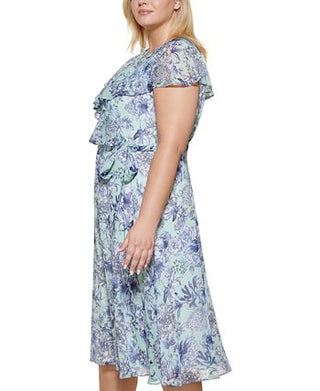 Tommy Hilfiger Women's Floral Chiffon Fit & Flare Dress Blue Size Petite Small