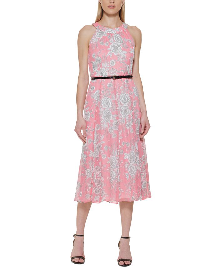 Tommy Hilfiger Women's Floral Print Halter Midi Dress Pink Size 8