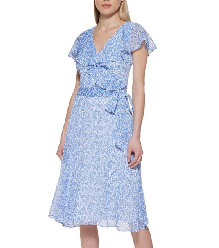Tommy Hilfiger Women's Printed Capelet Midi Dress Blue Size 12