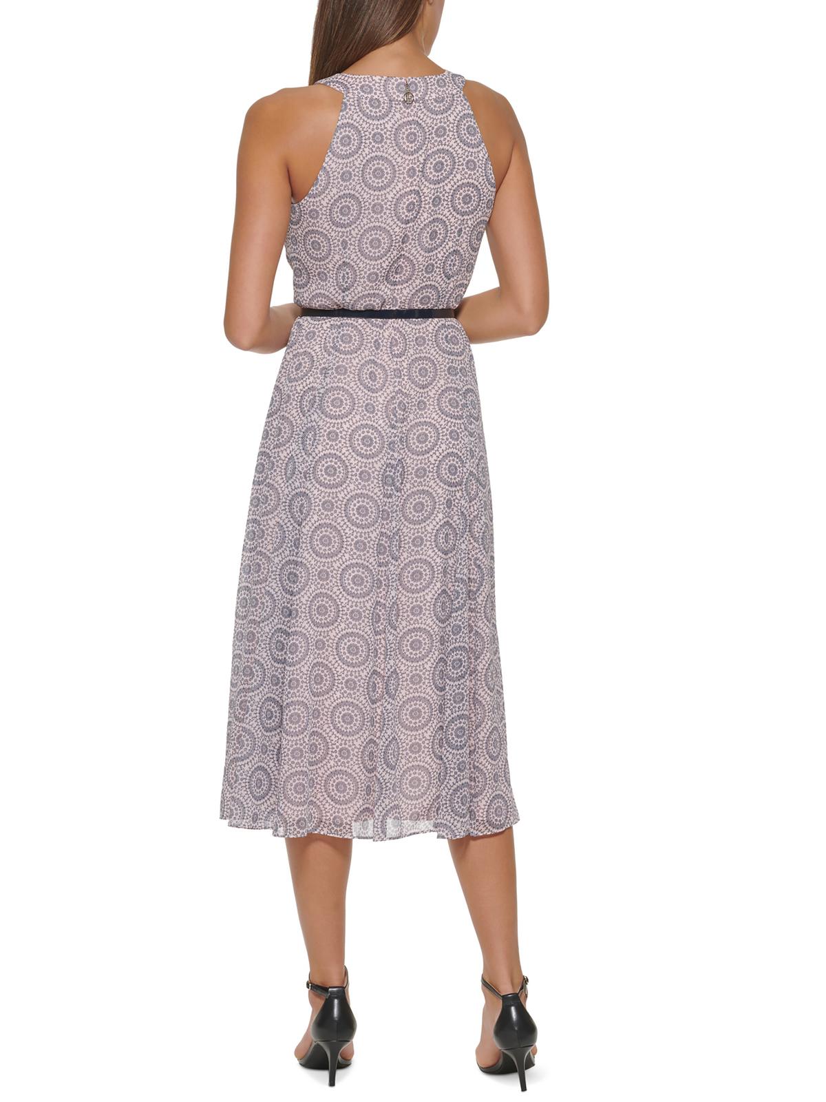 Tommy Hilfiger Women's Printed Belted Midi Dress Pink Size 14
