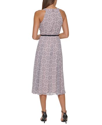 Tommy Hilfiger Women's Printed Belted Midi Dress Pink Size 8
