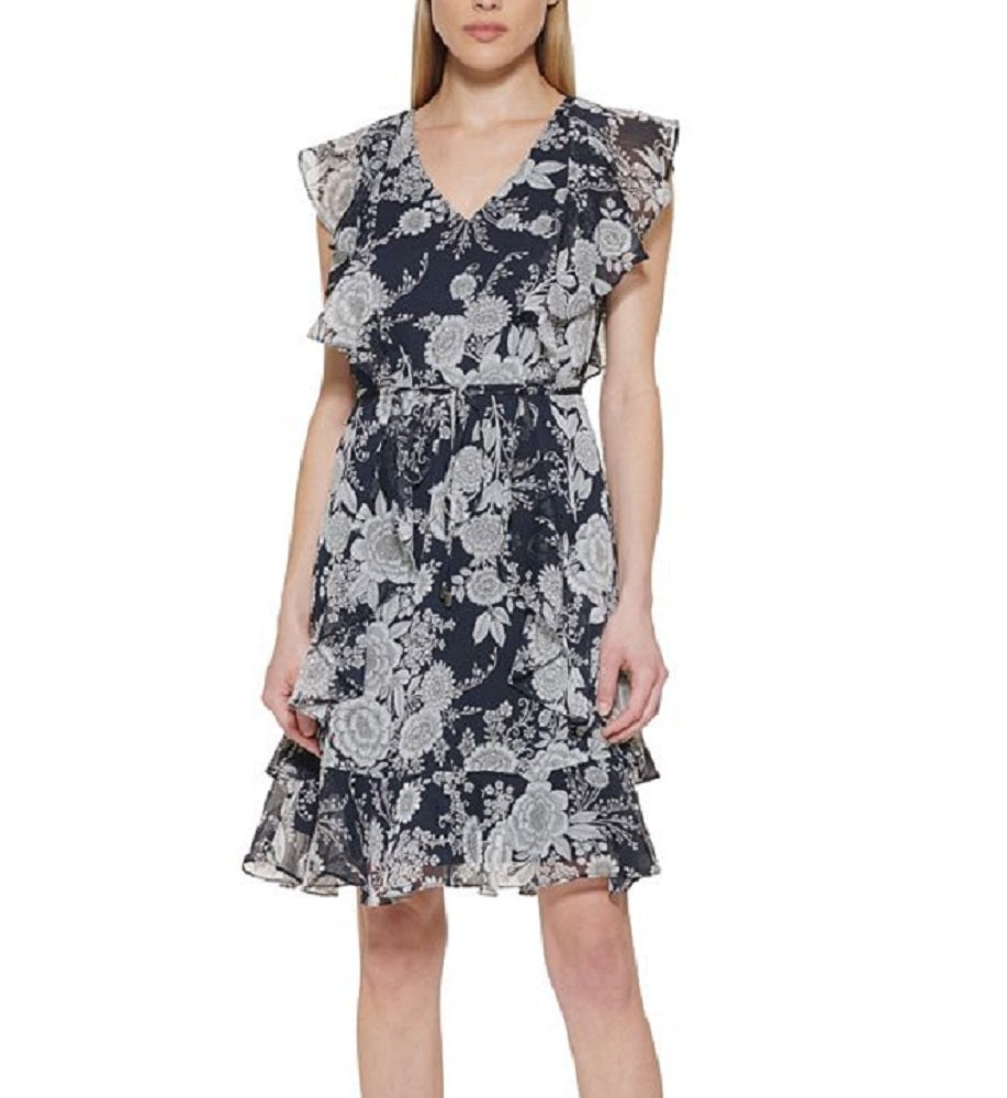Tommy Hilfiger Women's Floral Print Fit & Flare Dress Blue Size 8