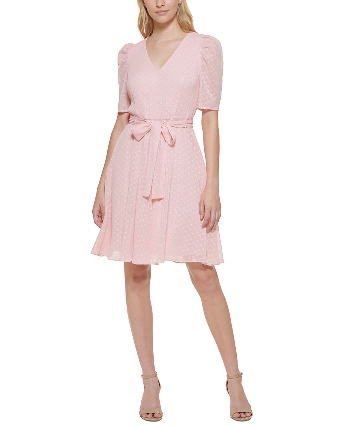 Tommy Hilfiger Women's Swiss Dot Fit & Flare Dress Pink Size 2