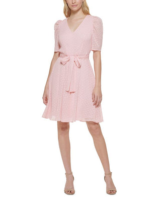 Tommy Hilfiger Women's Swiss Dot Fit & Flare Dress Pink Size 2