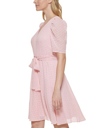 Tommy Hilfiger Women's Swiss Dot Fit & Flare Dress Pink Size 2