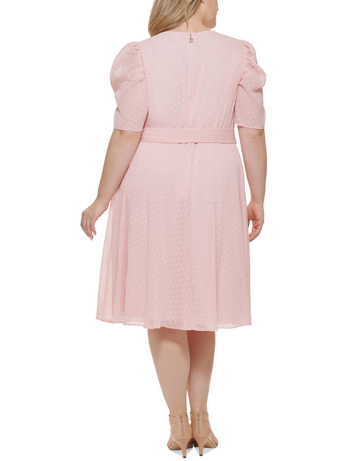 Tommy Hilfiger Women's Swiss Dot Puff Sleeve Dress Pink Size 22W