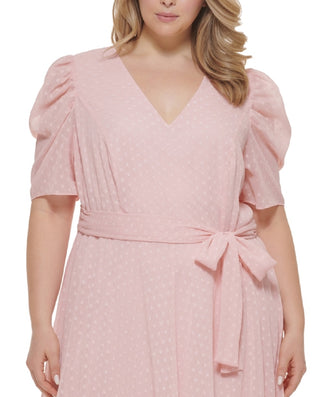 Tommy Hilfiger Women's Swiss Dot Puff Sleeve Dress Pink Size 22W