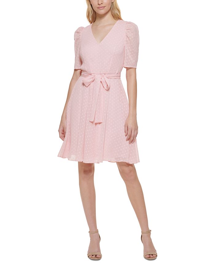 Tommy Hilfiger Women's Chiffon Fit & Flare Dress Pink Size 4Petite