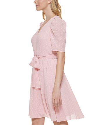 Tommy Hilfiger Women's Chiffon Fit & Flare Dress Pink Size 4Petite