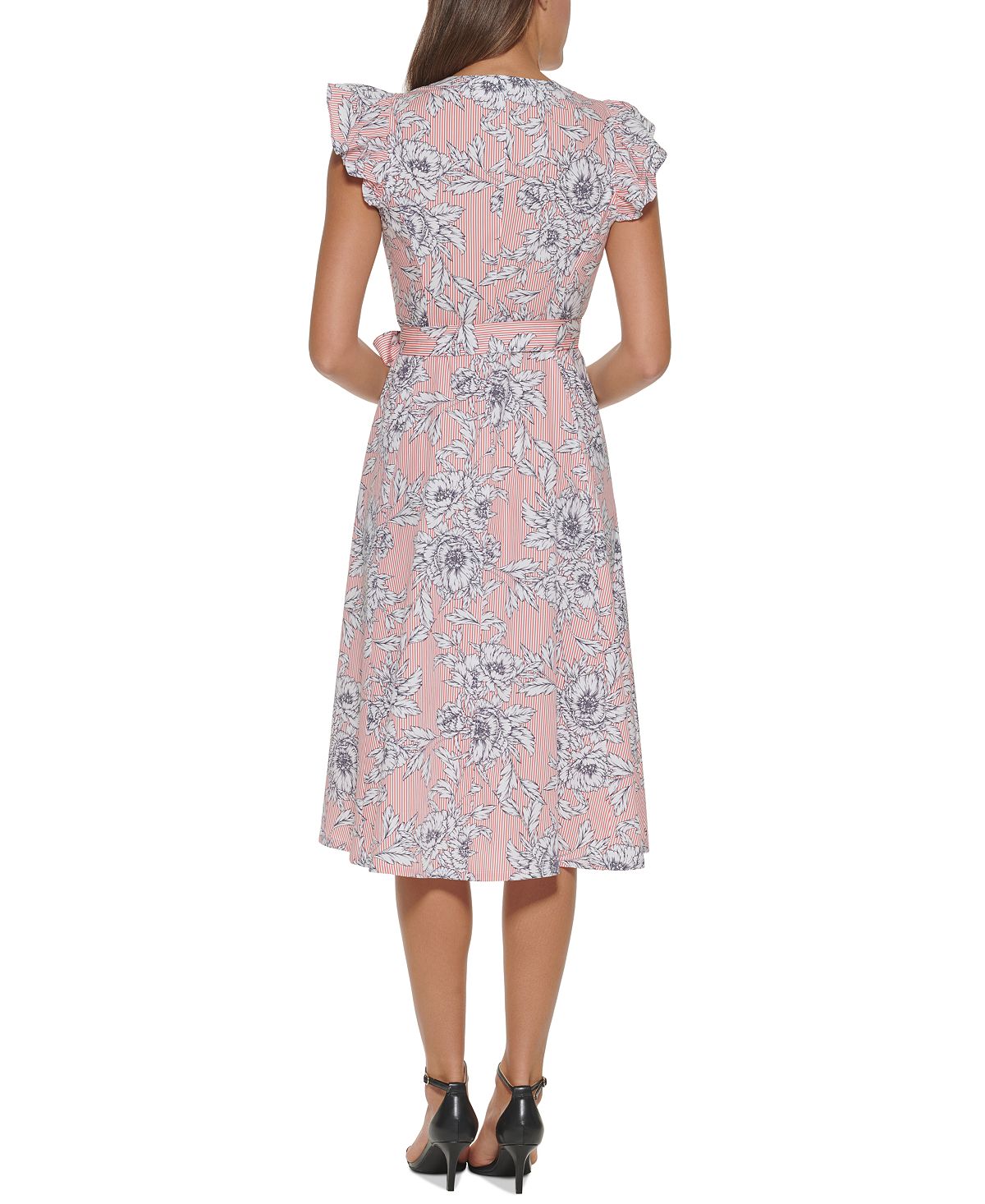 Tommy Hilfiger Women's Flutter Sleeve Midi Dress Pink Size 12