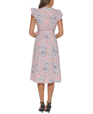 Tommy Hilfiger Women's Flutter Sleeve Midi Dress Pink Size 12