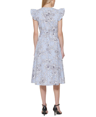 Tommy Hilfiger Women's Flutter Sleeve Midi Dress Blue Size 6