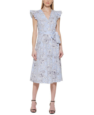 Tommy Hilfiger Women's Flutter Sleeve Midi Dress Blue Size 2