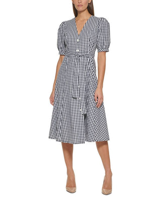 Tommy Hilfiger Women's Gingham Midi Dress Blue Size 16