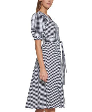 Tommy Hilfiger Women's Gingham Midi Dress Blue Size 16