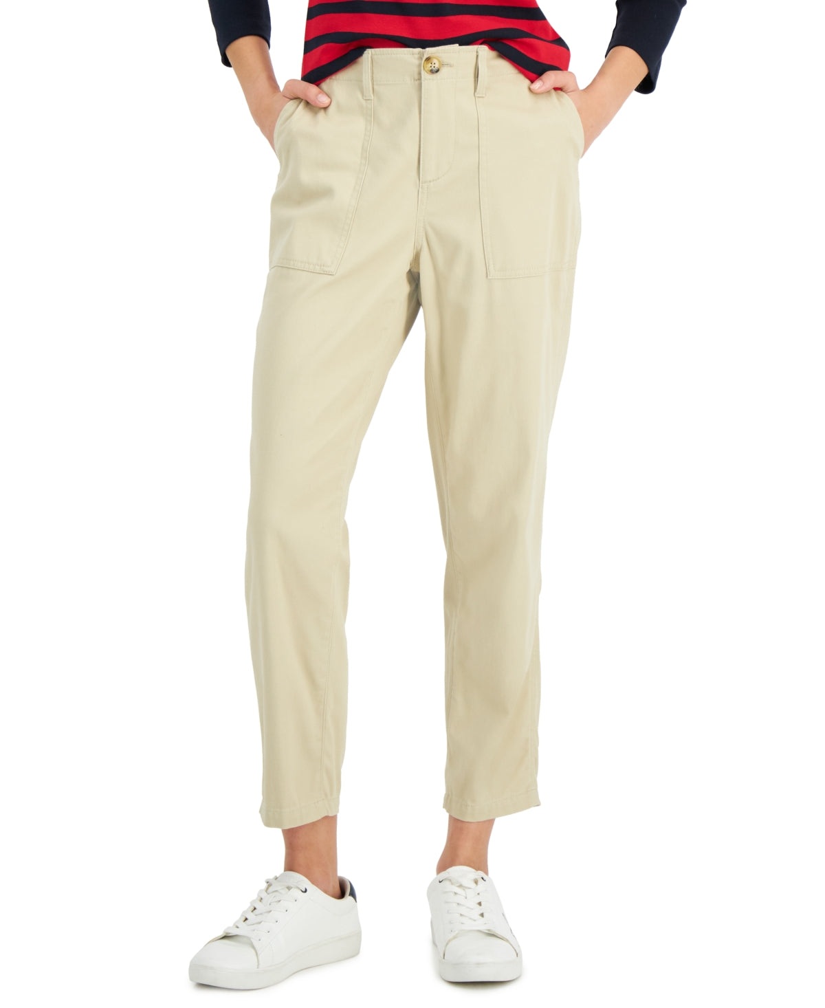 Tommy Hilfiger Women's Solid Cropped Utility Pants Brown Size Large