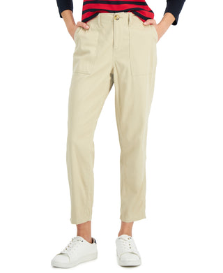 Tommy Hilfiger Women's Solid Cropped Utility Pants Brown Size Large