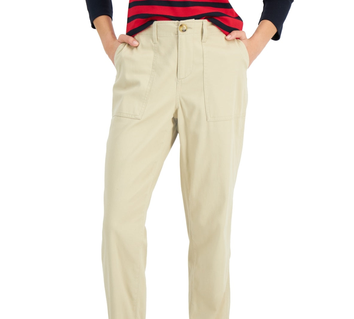 Tommy Hilfiger Women's Solid Cropped Utility Pants Brown Size Large