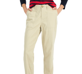 Tommy Hilfiger Women's Solid Cropped Utility Pants Brown Size Large