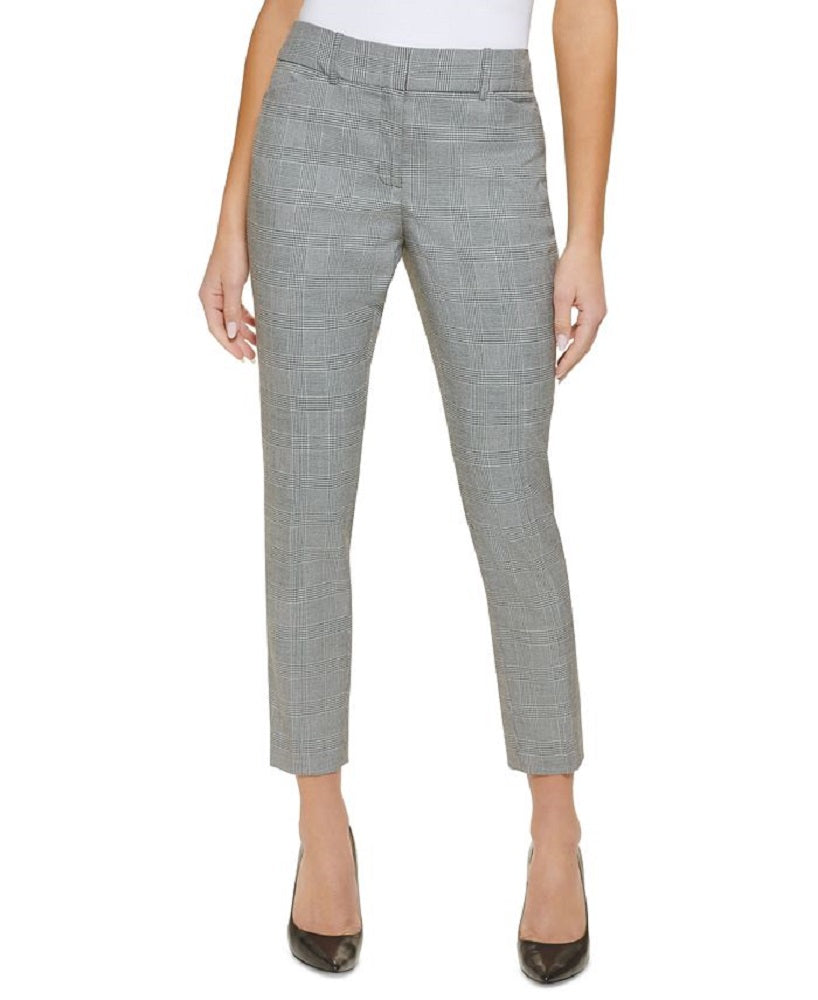 Tommy Hilfiger Women's Plaid Flex Fit Ankle Pants Gray Size 8