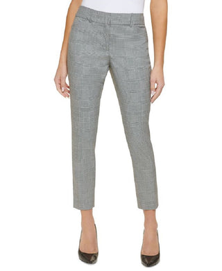 Tommy Hilfiger Women's Plaid Flex Fit Ankle Pants Gray Size 8