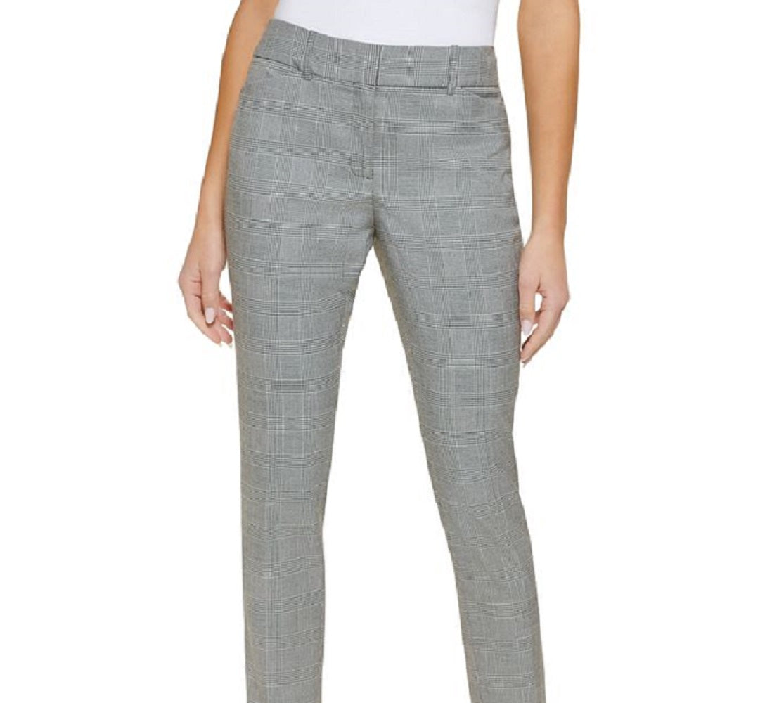 Tommy Hilfiger Women's Plaid Flex Fit Ankle Pants Gray Size 8