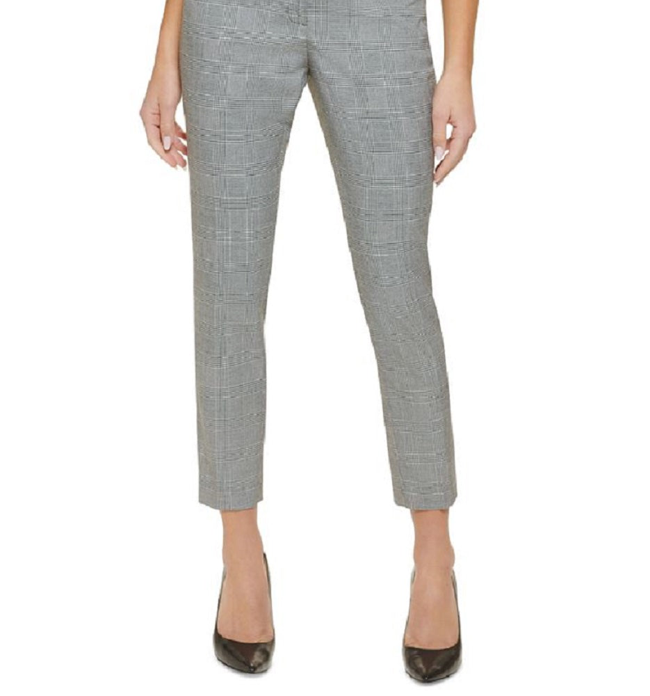 Tommy Hilfiger Women's Plaid Flex Fit Ankle Pants Gray Size 8