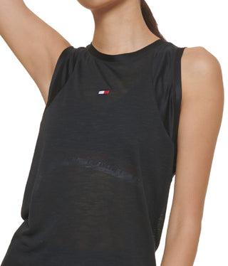 Tommy Hilfiger Women's Sport Mesh Panel Tie Back Top Black Size Medium