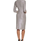 Tommy Hilfiger Women's Fog Foil Knit Ruched Sheath Dress Beige Size Large